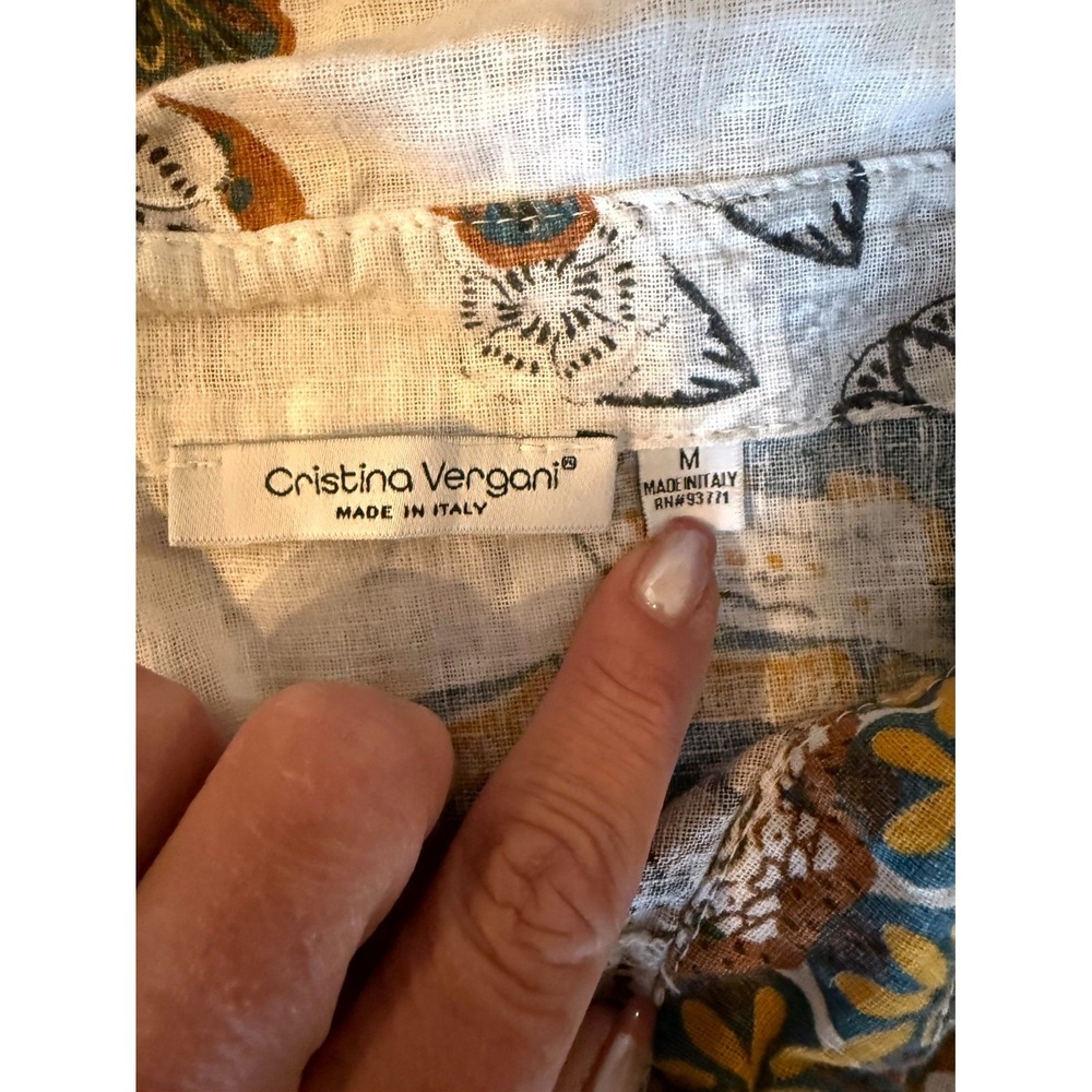 Cristina Vergani Shirt Dress Womens Medium Multicolor‎ Medallion Print Side Slit - Picture 14 of 16